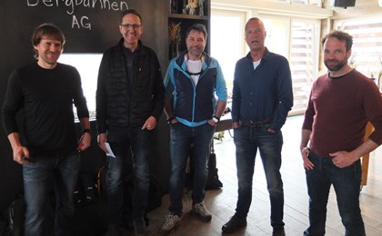 V.l.n.r.: Thomas Brunner, Engadin St. Moritz Mountains AG, Philipp Biner, Garaventa AG, Fabian Imboden, TL Nord und CEO Markus Hasler, Zermatt Bergbahnen AG, und Michael Arnold, Sisag AG.