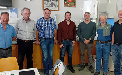 Die Verantwortlichen vom Seilbahn Museum Schweiz Kandersteg: v.l. Remy Supersaxo, neues Vorstandsmitglied, Daniel Vuille, Marketingkommissionsmitglied, Andreas Zenger, Interimspräsident, Lukas Streun, Vorstandsmitglied, Jacques Isler, neues Vorstandsmitglied, Hansruedi Kallen, Vorstandsmitglied, und Urs Weibel, Vorstandsmitglied. 
