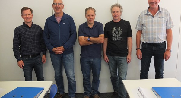 Die Referenten des Seminars: v.l.n.r.: Olivier Reinelt, Technischer Leiter Fatzer AG, Bruno Longatti, Leiter Seilprüfstelle IKSS, Stefan Messmer, Leiter Seilprüfstelle IWM, Christian Banffi, Sektion Seilbahntechnik BAV, und Reini Lauber, VTK-Seminarleitung, Zermatt Bergbahnen AG.